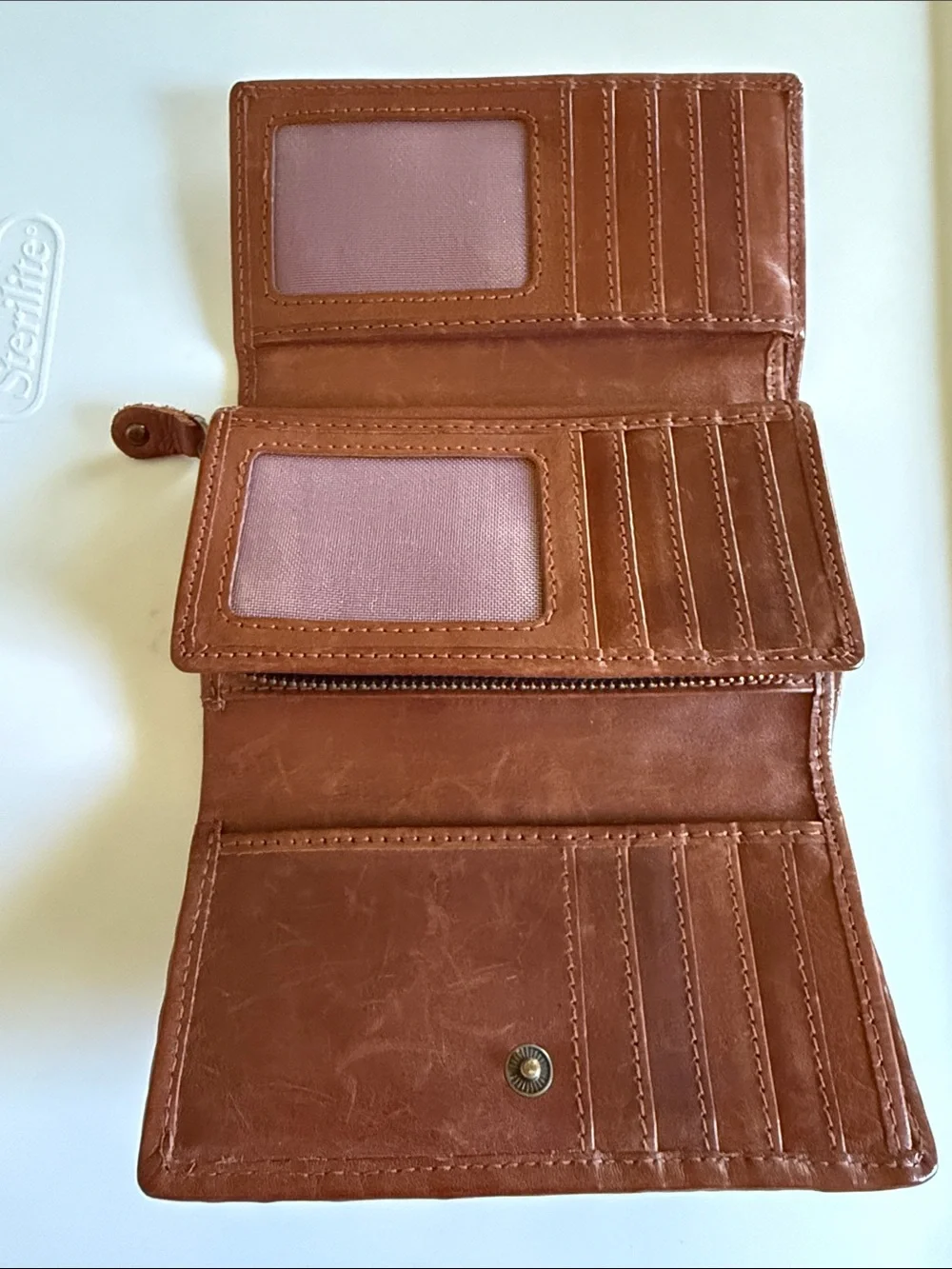 Woven Leather Foldover Wallet — Brown